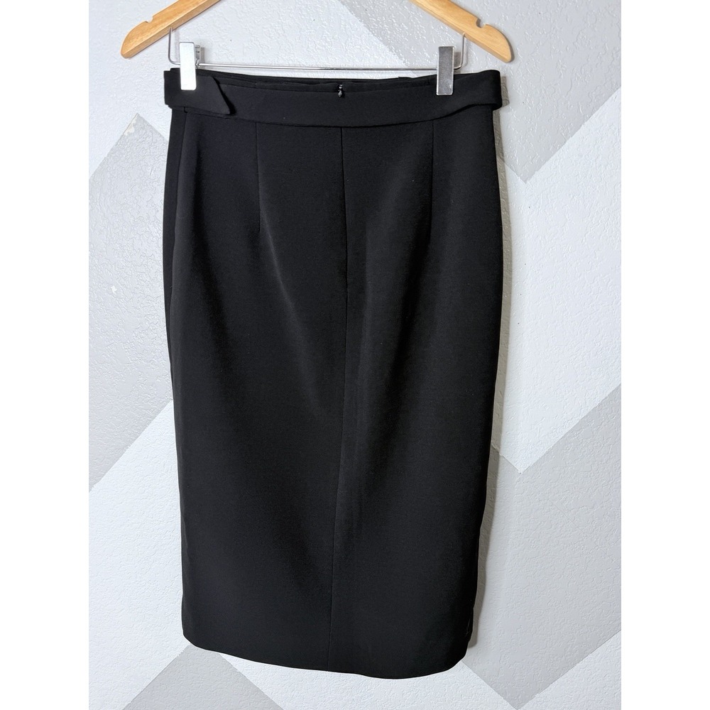 White House Black Market Womens 4 Black High Waist Button Pencil Midi Skirt Belt - Picture 6 of 11